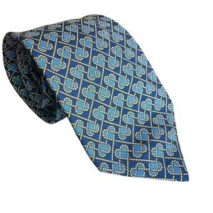 Authentic HERMES 100% Silk Blue Heart Rope Stitch Chain Neck Tie